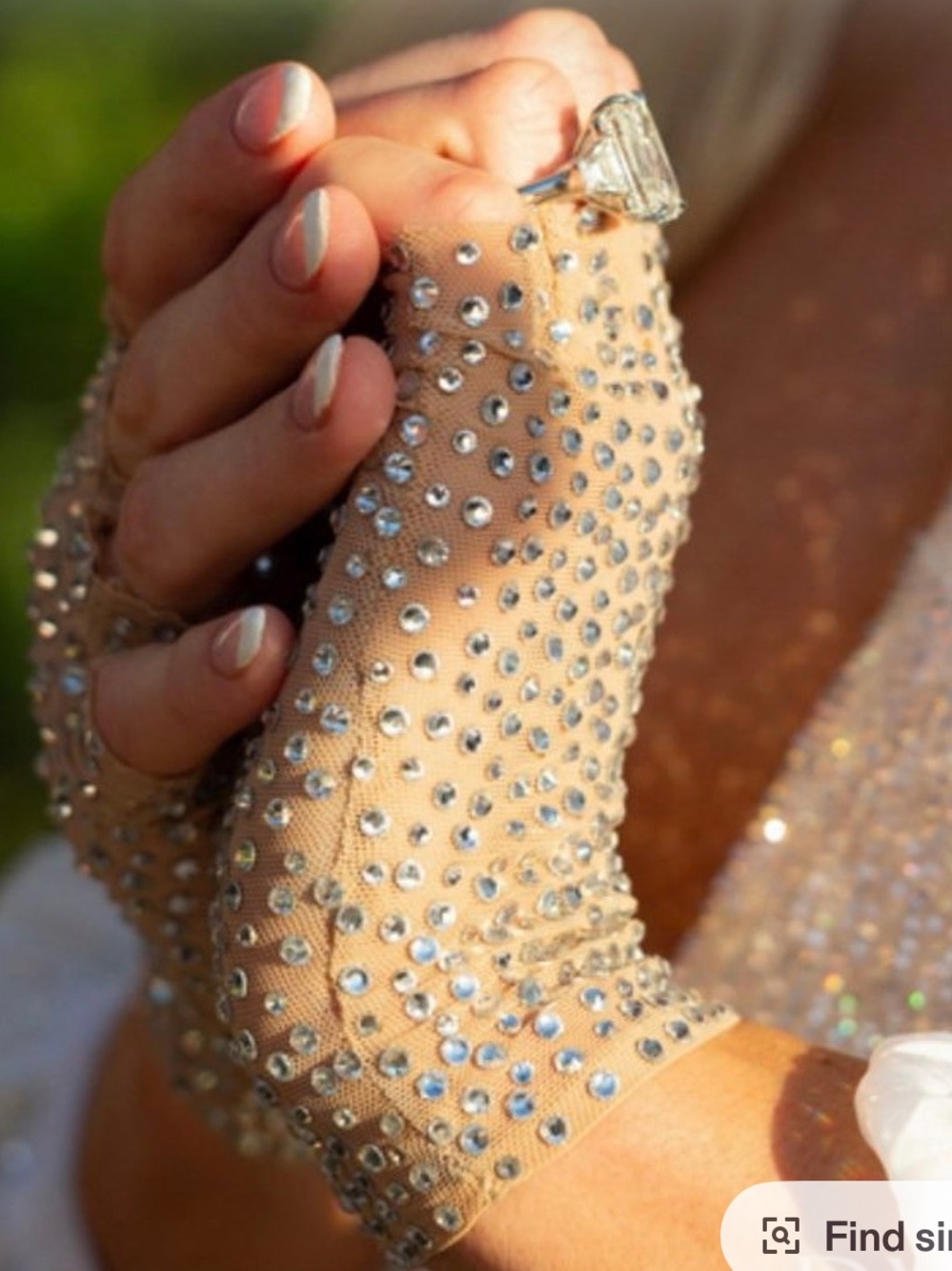 Rhinestone Nude Mesh Fingerless Gloves